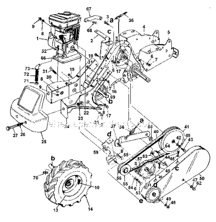 Page B Diagram and Parts List for 1995 Yard Man Tiller